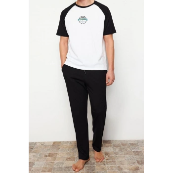 Erkek %100 Pamuk Bisiklet Yaka Kısa Kol Baskılı Reglan Kol Regular Fit Örme Şortlu Pijama Takımı