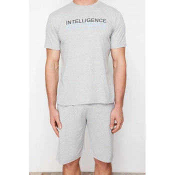 Erkek Pamuk Polyester Düğmeli Yaka Kısa Kol Regular Fit Bisiklet Yaka Örme Şortlu Pijama Takımı