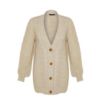 Kadın Moda Şık Tesettür Regular V Yaka Regular Saç Örgülü Bol Kesim Triko Hırka