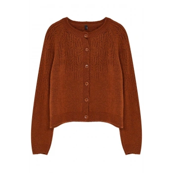 Kadın Moda Şık Crop Bisiklet Yaka Regular Yumuşak Dokulu Ajurlu Delikli Triko Hırka