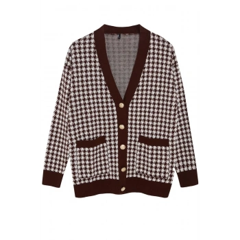 Kadın Moda Şık Midi V Yaka Oversize Geniş Kalıp Kazayağı Triko Hırka