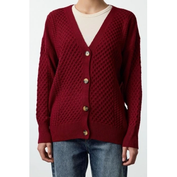 Kadın Moda Şık Midi V Yaka Oversize Geniş Kalıp Basic Triko Hırka