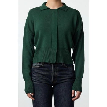 Kadın Moda Şık Regular Polo Yaka Regular Polo Yaka Fermuar Detaylı Triko Hırka