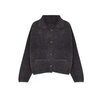 Kadın Moda Şık Regular Polo Yaka Oversize Süper Geniş Kalıp Polo Yaka Buklet Triko Hırka