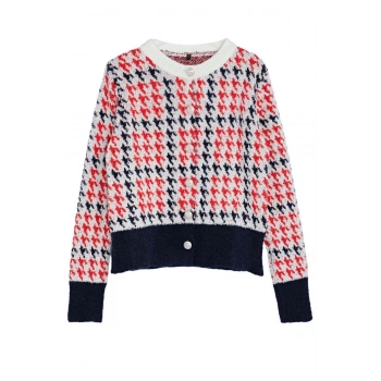 Kadın Moda Şık Regular Bisiklet Yaka Regular Buklet İplikli Desenli Ceket Görünümlü Triko Hırka