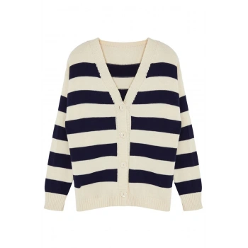 Kadın Moda Şık Regular V Yaka Regular Basic V Yaka Çizgili Triko Hırka