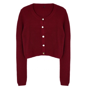 Kadın Moda Şık Crop Bisiklet Yaka Regular Süper Crop Basic Triko Hırka