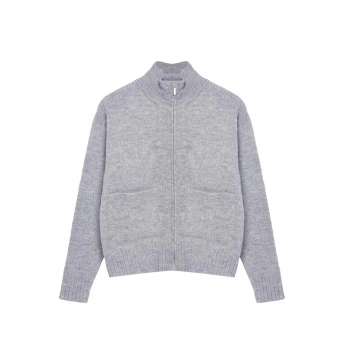 Kadın Moda Şık Regular Dik Yaka Regular Yumuşak Dokulu Fermuarlı Triko Hırka