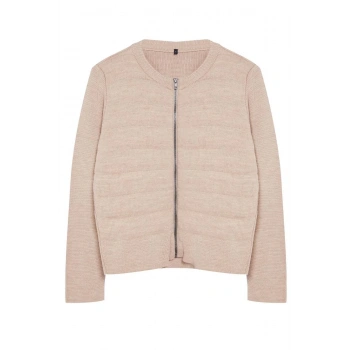 Kadın Moda Şık Regular Bisiklet Yaka Regular Fermuarlı Mont Görünümlü Triko Hırka