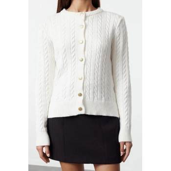 Kadın Moda Şık Regular Bisiklet Yaka Slim Premium İplik Örgü Detaylı Ceket Görünümlü Triko Hırka