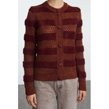 Kadın Moda Şık Regular Bisiklet Yaka Slim Renk Bloklu Ceket Görünümlü Triko Hırka