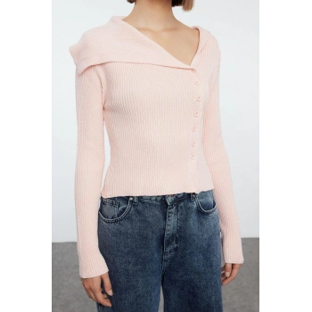 Kadın Moda Şık Regular Asimetrik Yaka Slim Premium İplik Triko Hırka