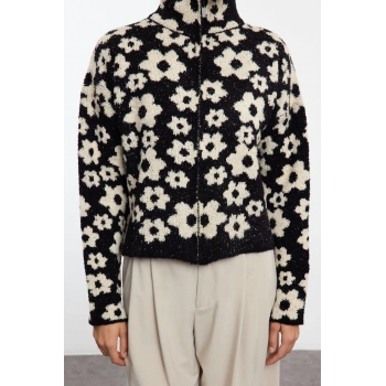 Kadın Moda Şık Regular Dik Yaka Slim Buklet Ceket Görünümlü Triko Hırka