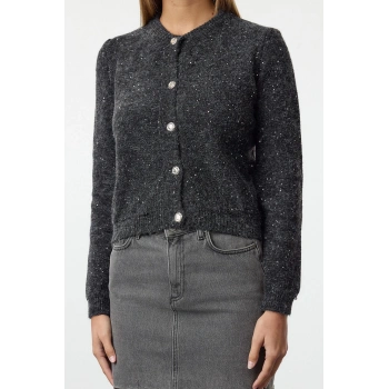 Kadın Moda Şık Regular Bisiklet Yaka Regular Yumuşak Dokulu Triko Hırka