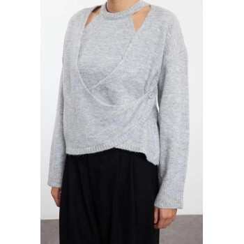 Kadın Moda Şık Regular Kruvaze Regular Yumuşak Dokulu Hırka-Bluz Triko Hırka