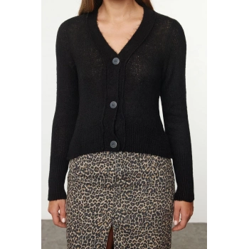 Kadın Moda Şık Crop V Yaka Regular Crop Yumuşak Dokulu İnce Triko Hırka