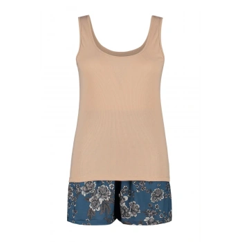 Büyük Beden Kadın Polyester U Yaka Askılı Kol Çiçekli Süprem Pijama Takımı