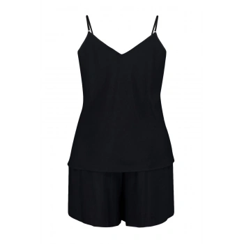 Büyük Beden Kadın Viskon V Yaka Askılı Kol Askılı Viskon Dokuma Pijama Takımı