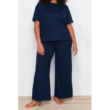 Büyük Beden Kadın Polyester Bisiklet Yaka Kısa Kol Bisiklet Yaka 3lü Örme Pijama Takımı