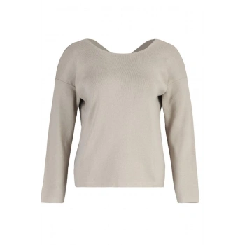 Kadın Büyük Beden Moda Şık Regular Bisiklet Yaka Uzun Kol Düz Sırtı Çapraz Bant Detaylı Triko Kazak