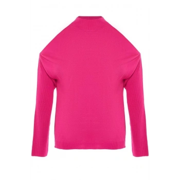 Kadın Büyük Beden Moda Şık Regular Dik Yaka Uzun Kol Düz Cut Out Detaylı Triko Kazak