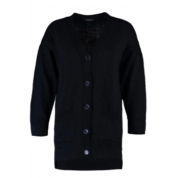 Kadın Büyük Beden Moda Şık Uzun V Yaka Uzun Kol Düz Cepli Triko Hırka