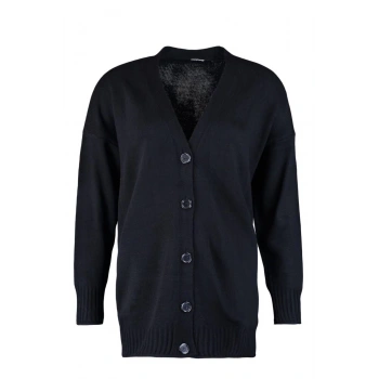 Kadın Büyük Beden Moda Şık Uzun V Yaka Uzun Kol Düz Düğme Detaylı Triko Hırka