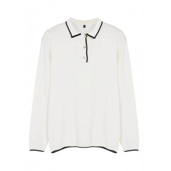 Kadın Büyük Beden Moda Regular Polo Yaka Uzun Kol Düz Polo Yaka Premium Yumuşak Kumaş Triko Kazak