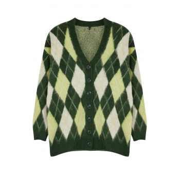 Kadın Büyük Beden Moda Şık Regular V Yaka Uzun Kol Baklava Baklava Desenli Triko Hırka