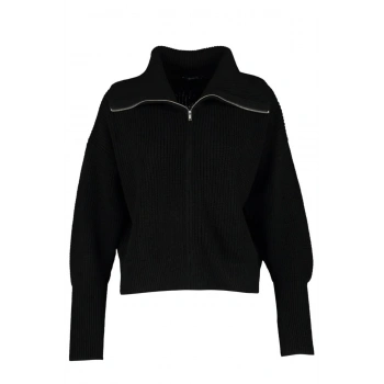 Kadın Büyük Beden Moda Şık Regular Devrik Yaka Uzun Kol Düz Devrik Yaka Fermuarlı Crop Triko Hırka