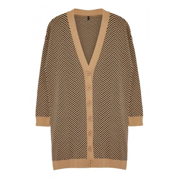 Kadın Tesettür Moda Şık Regular V Yaka Uzun Kol Çizgili Zikzak Triko Hırka