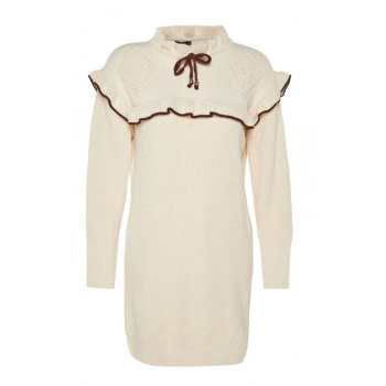 Kadın Tesettür Moda Şık Regular Dik Yaka Uzun Kol Saç Örgü Siyah Biyeli Triko Örgü Kazak