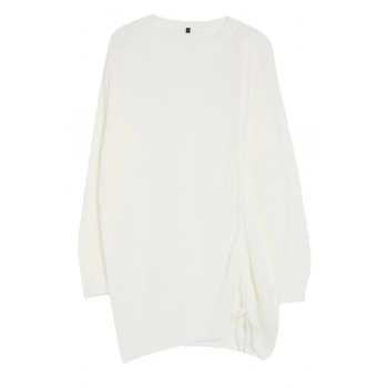 Kadın Tesettür Moda Şık Regular Dik Yaka Uzun Kol Düz Selanik Örgü Büzgü Detaylı Triko Kazak