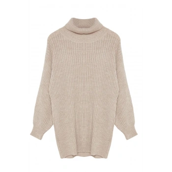 Kadın Tesettür Moda Şık Regular Balıkçı Yaka Uzun Kol Düz Fitilli Örgü Basic Triko Kazak