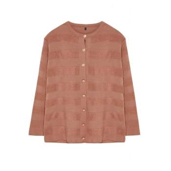 Kadın Tesettür Moda Şık Regular Bisiklet Yaka Uzun Kol Dokulu Havlu Dokulu Triko Hırka