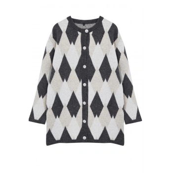 Kadın Tesettür Moda Şık Uzun Bisiklet Yaka Uzun Kol Baklava Baklava Desenli Triko Hırka