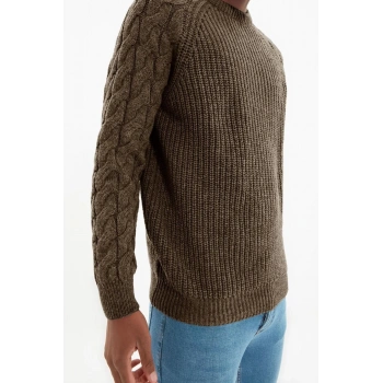 Erkek Moda Şık Regular Bisiklet Yaka Uzun Kol Saç Örgü Unisex Triko Kazak