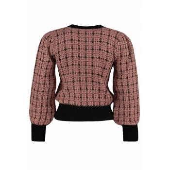 Kadın Moda Şık Regular Bisiklet Yaka Uzun Kol Dokulu Simli Tüvit Görünümlü Triko Kazak