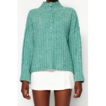 Kadın Moda Şık Regular Dik Yaka Uzun Kol Düz Geniş Kalıp Yumuşak Dokulu Dik Yaka Triko Kazak