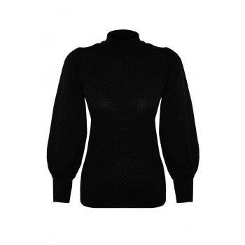 Kadın Moda Şık Regular Dik Yaka Uzun Kol Dokulu Dik Yaka Triko Kazak