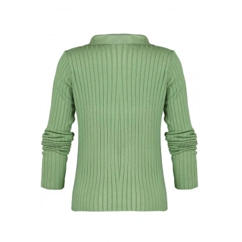 Kadın Moda Şık Regular Polo Yaka Uzun Kol Düz Kol Ucu Detaylı Polo Yaka Triko Kazak