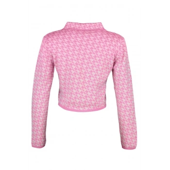 Kadın Moda Şık Crop Polo Yaka Uzun Kol Kazayağı Crop Yaka Detaylı Triko Hırka