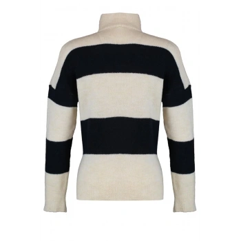 Kadın Moda Şık Regular Dik Yaka Uzun Kol Çizgili Geniş Kalıp Yumuşak Dokulu Fermuarlı Triko Kazak