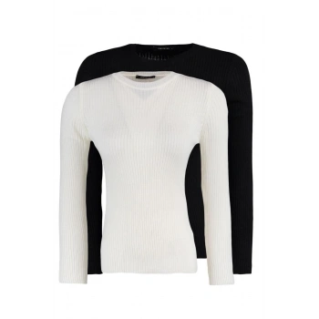 Kadın Moda Şık Regular Bisiklet Yaka Uzun Kol Düz İkili Paket Triko Kazak