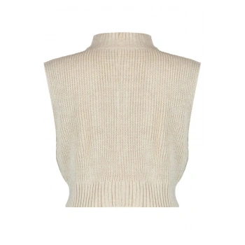 Kadın Moda Şık Crop Dik Yaka Kolsuz Düz Crop Fermuarlı Basic Triko Yelek