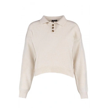 Kadın Moda Şık Regular Polo Yaka Uzun Kol Düz Yumuşak Dokulu Basic Triko Kazak