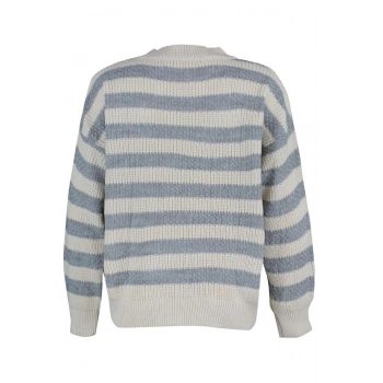 Kadın Moda Şık Regular Bisiklet Yaka Uzun Kol Çizgili Geniş Kalıp Triko Kazak