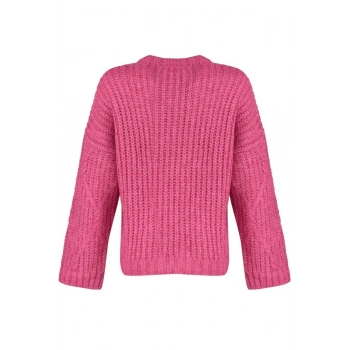 Kadın Moda Şık Regular Bisiklet Yaka Uzun Kol Saç Örgü Yumuşak Dokulu Geniş Kalıp Triko Kazak