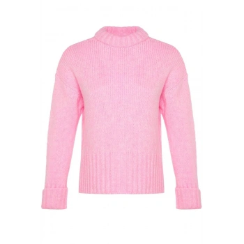 Kadın Moda Şık Regular Bisiklet Yaka Uzun Kol Düz Yumuşak Dokulu Kalın Triko Kazak