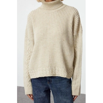 Kadın Moda Şık Regular Balıkçı Yaka Uzun Kol Saç Örgü Balıkçı Yaka lü Yumuşak Dokulu Triko Kazak